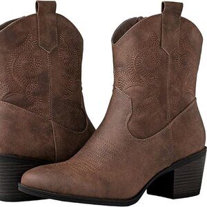 Women Sturdy Block Heels Cowgirl Boots-Camel